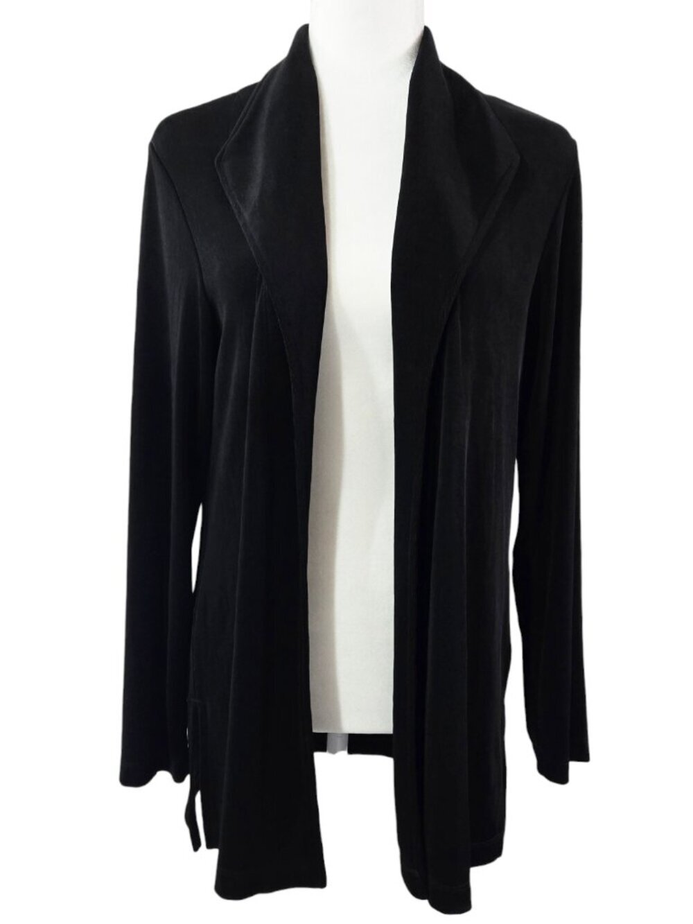 Vintage Chico's Travelers Black Slinky Knit Open Front Cardigan Capsule Neutral